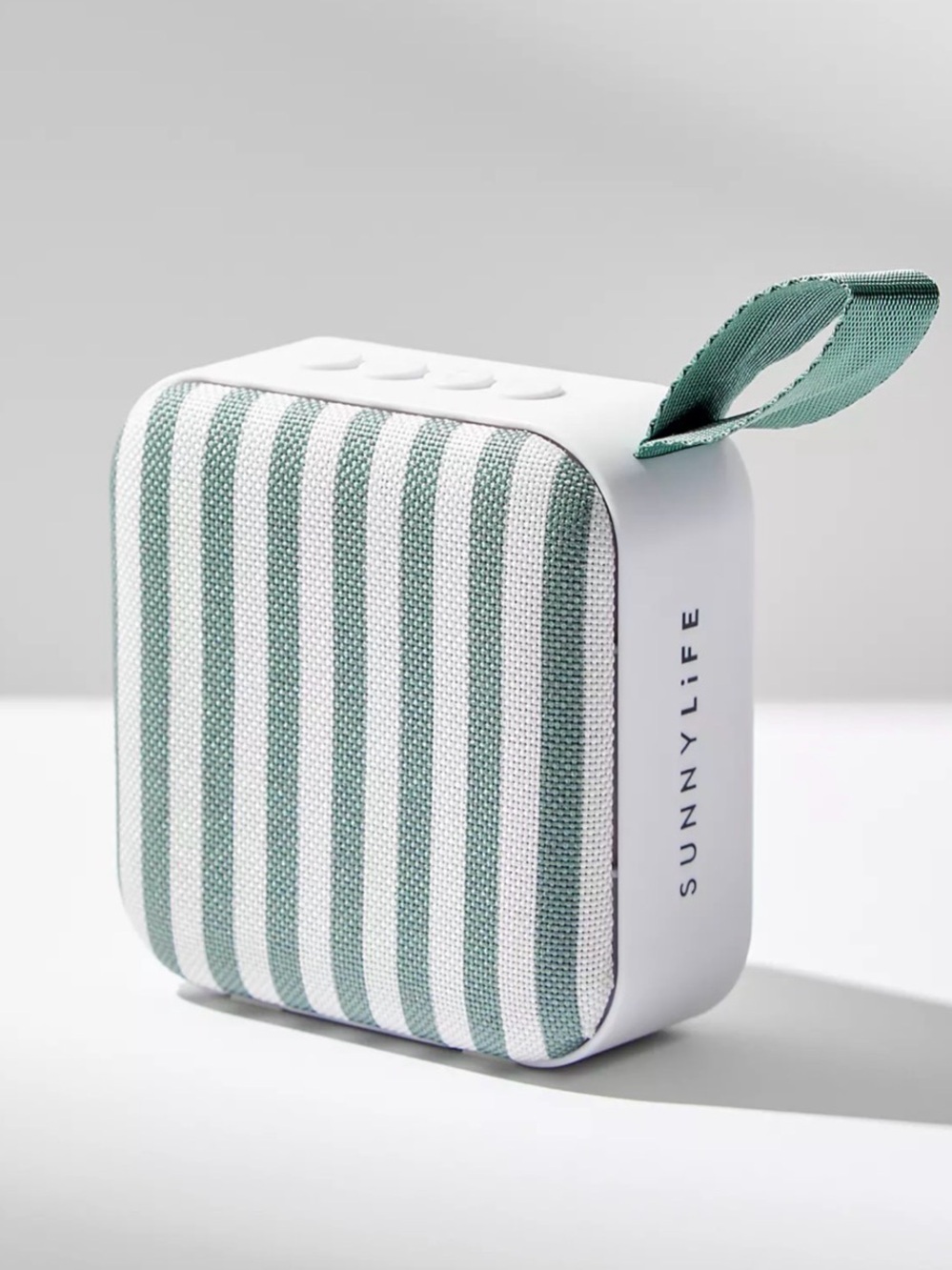 Sunnylife Green and White Stripe Portable Bluetooth Speaker with Carry Loop